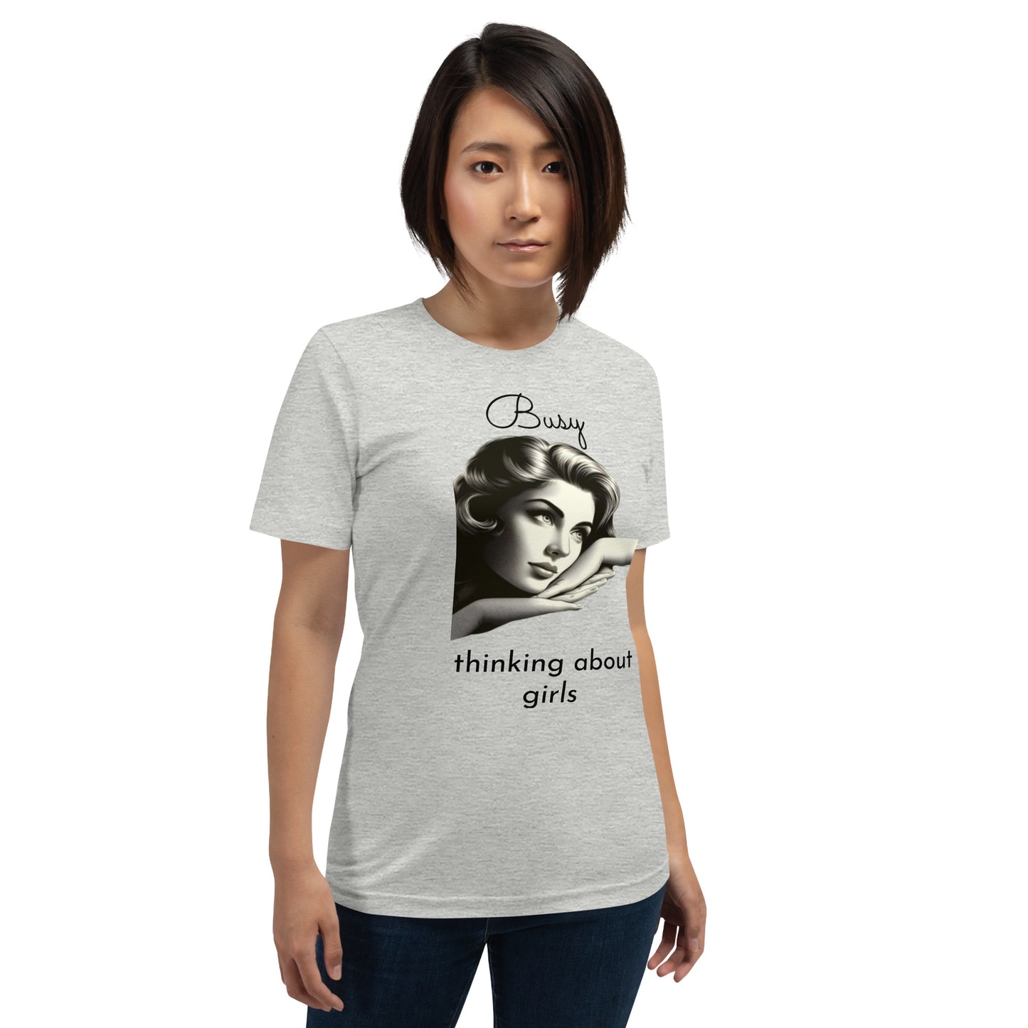 BUSY THINKING ABOUT GIRLS (black letters)-Unisex t-shirt-Queerdeaux Designs