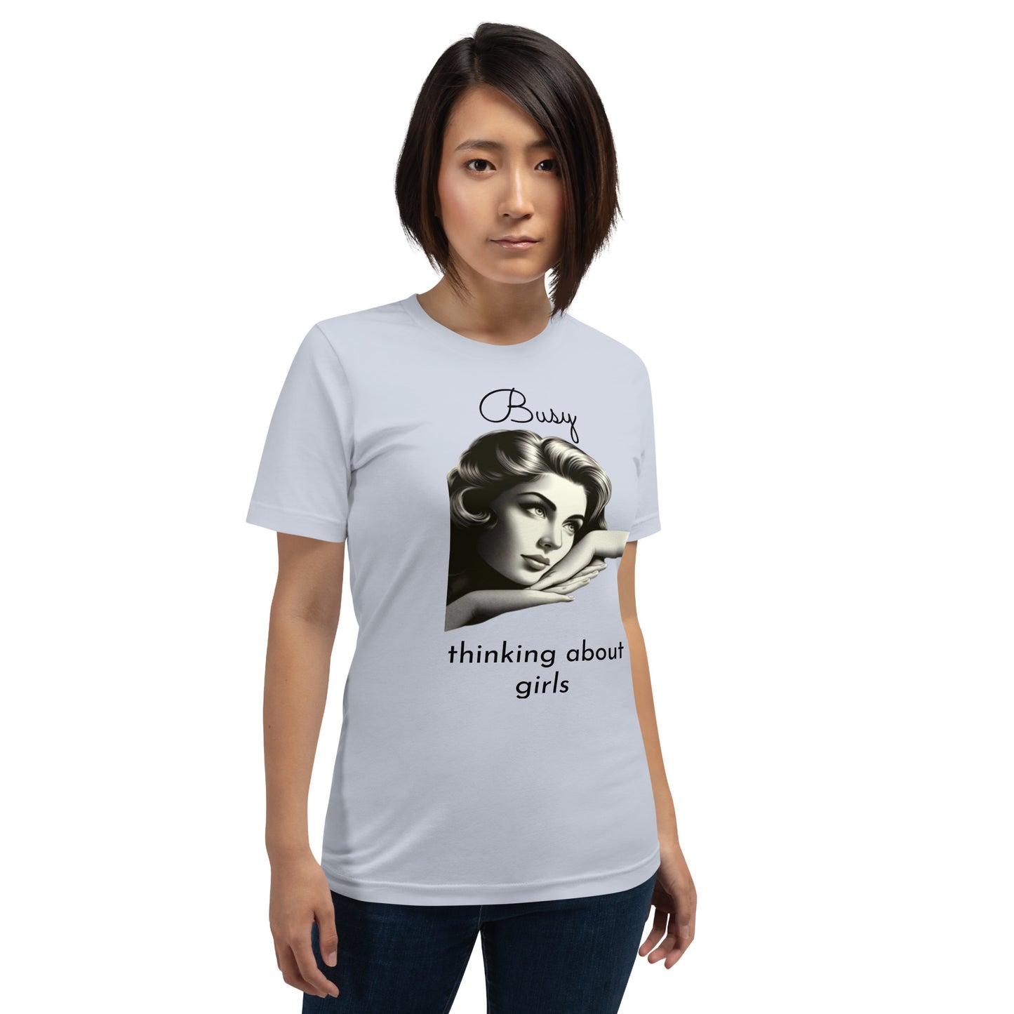BUSY THINKING ABOUT GIRLS (black letters)-Unisex t-shirt-Queerdeaux Designs