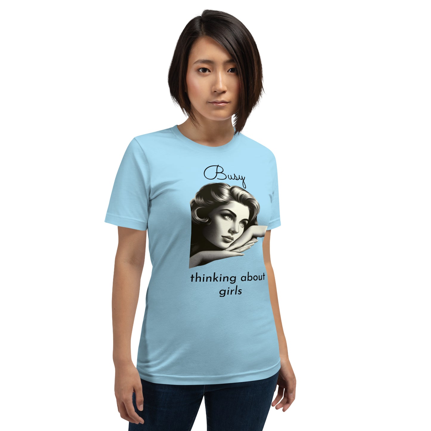 BUSY THINKING ABOUT GIRLS (black letters)-Unisex t-shirt-Queerdeaux Designs