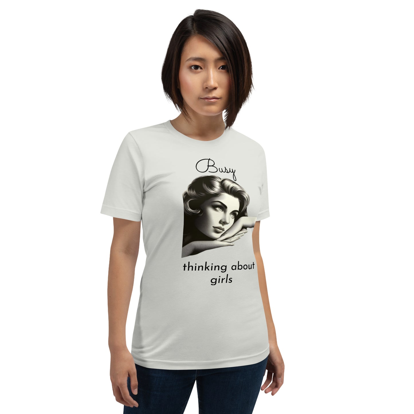 BUSY THINKING ABOUT GIRLS (black letters)-Unisex t-shirt-Queerdeaux Designs