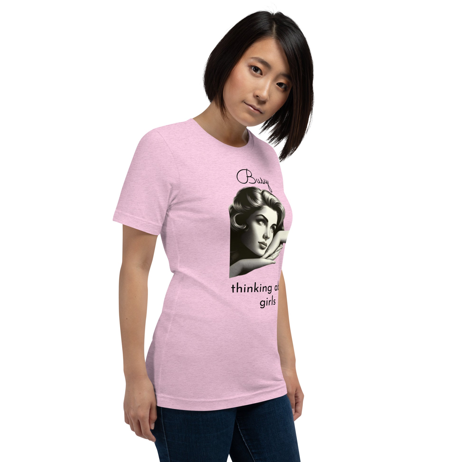 BUSY THINKING ABOUT GIRLS (black letters)-Unisex t-shirt-Queerdeaux Designs