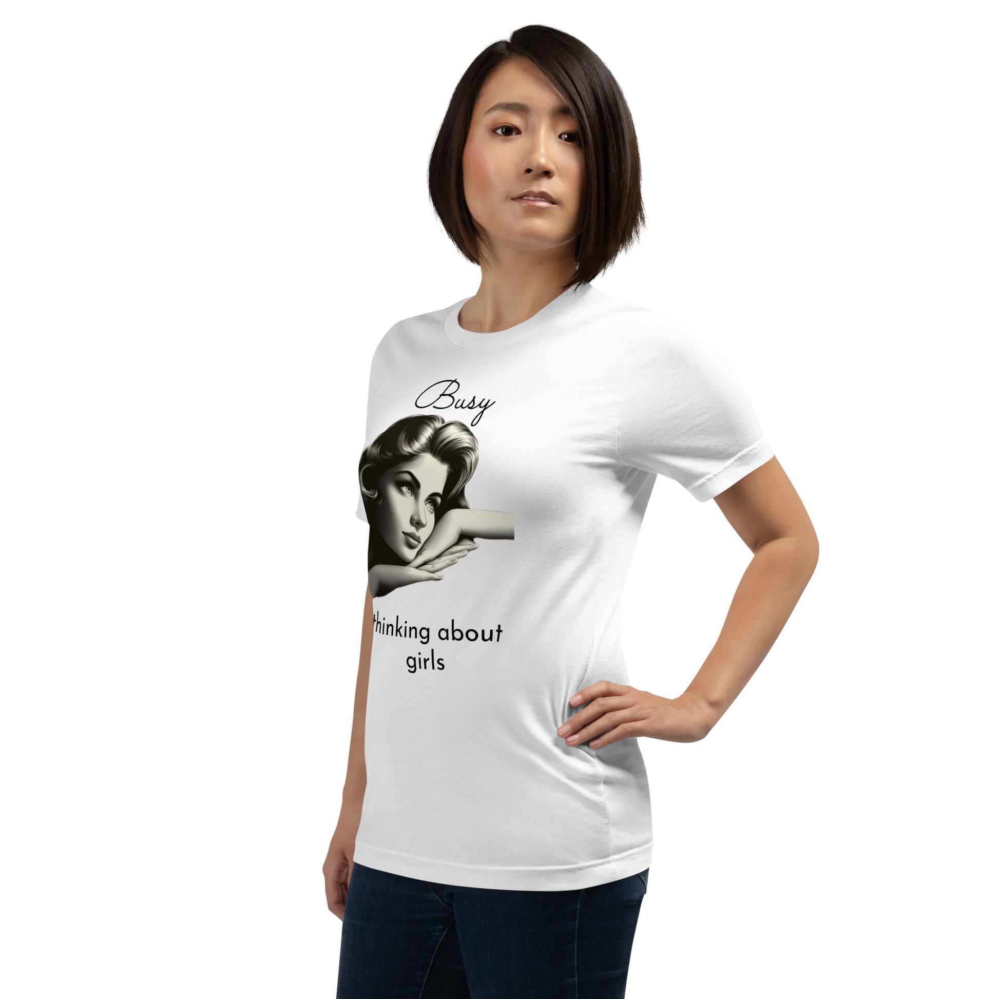 BUSY THINKING ABOUT GIRLS (black letters)-Unisex t-shirt-Queerdeaux Designs