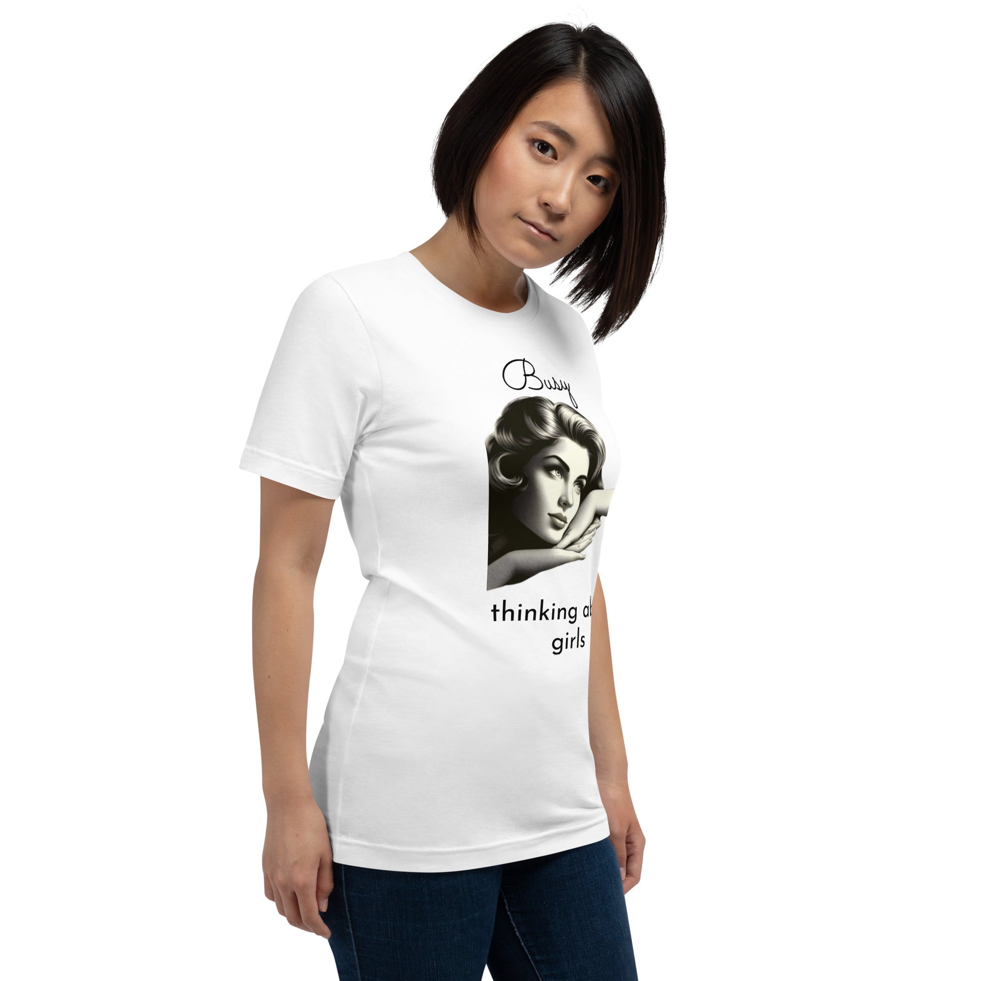 BUSY THINKING ABOUT GIRLS (black letters)-Unisex t-shirt-Queerdeaux Designs